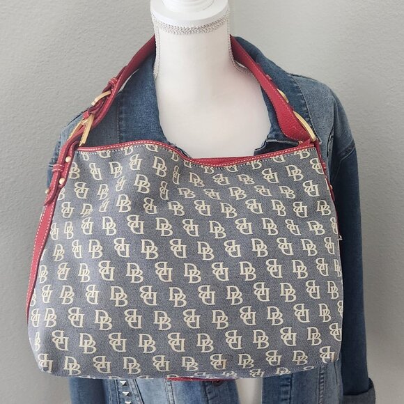 Dooney & Bourke Handbags - Dooney & Bourke shoulder bag grey/denim blue with red trim